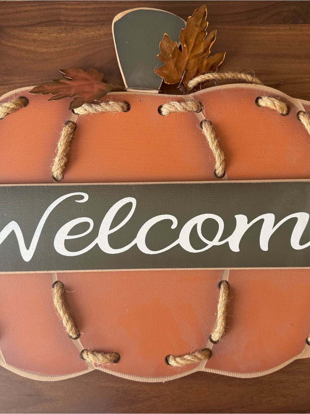 Welcome Pumpkin Wall Sign - Orange Rustic Fall Décor